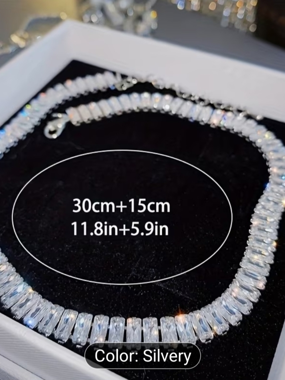 Silver Crystal Baguette Tennis Necklace - Women's Sparkling Jewelry